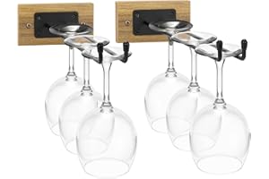 Sorbus Wall Mounted Wine Glass Stemware Rack Set - Wire & Wood Wine Rack Wall Mounted for Wine Glasses, Champagne Glasses, an