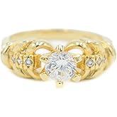 Round CZ Cubic Zirconia Claddagh Engagement Anniversary Ring, 18k Yellow Gold Filled Plated, Size 6