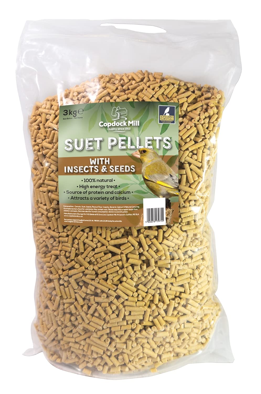 Copdock Mill Suet Pellets with Insects & Seeds Pouch 3kg