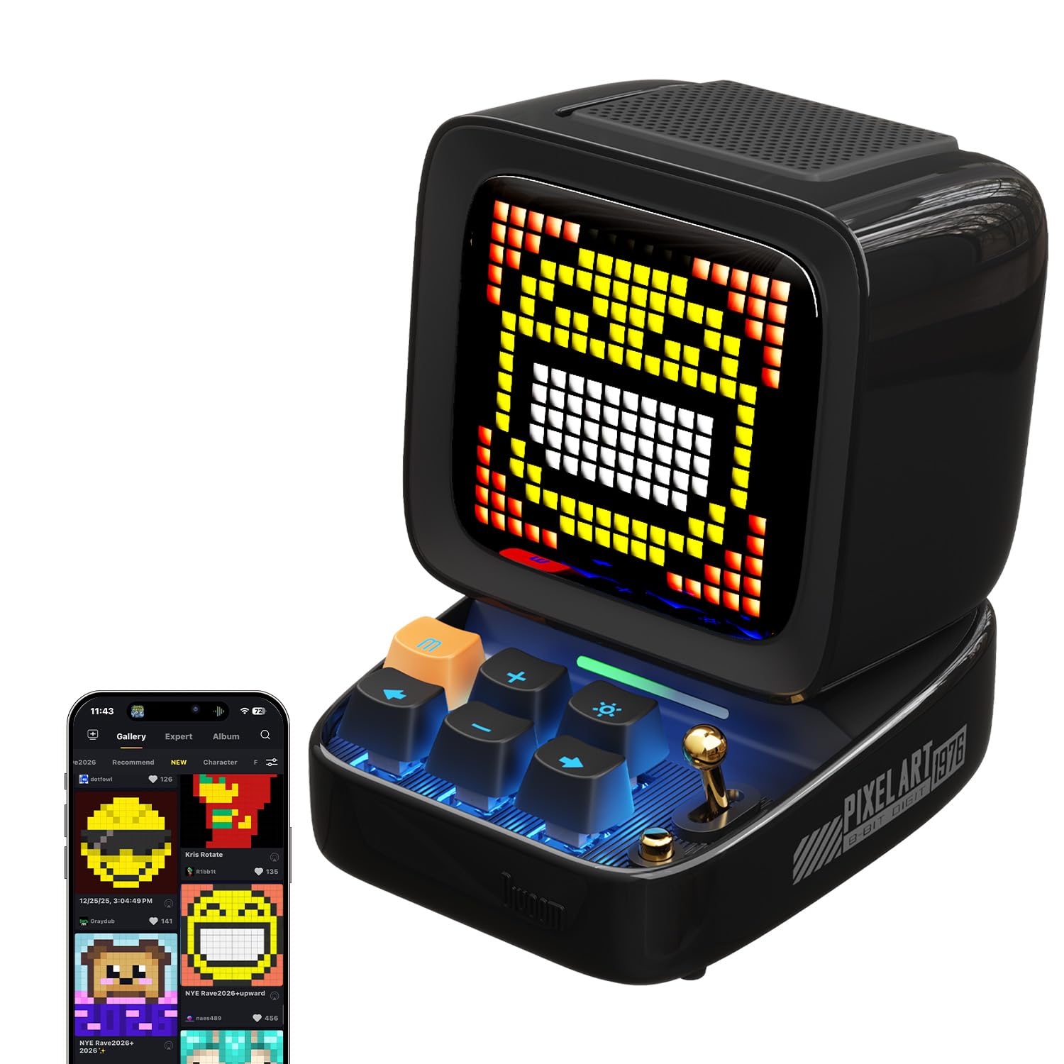 Divoom Ditoo Multifunctional Pixel Art Bluetooth Speaker, Retro Portable Speaker with Programmable RGB Led Screen, Smart Alarm Clock, Mechanical Keyboard, Supports TF Card & Radio (Black) — image 1