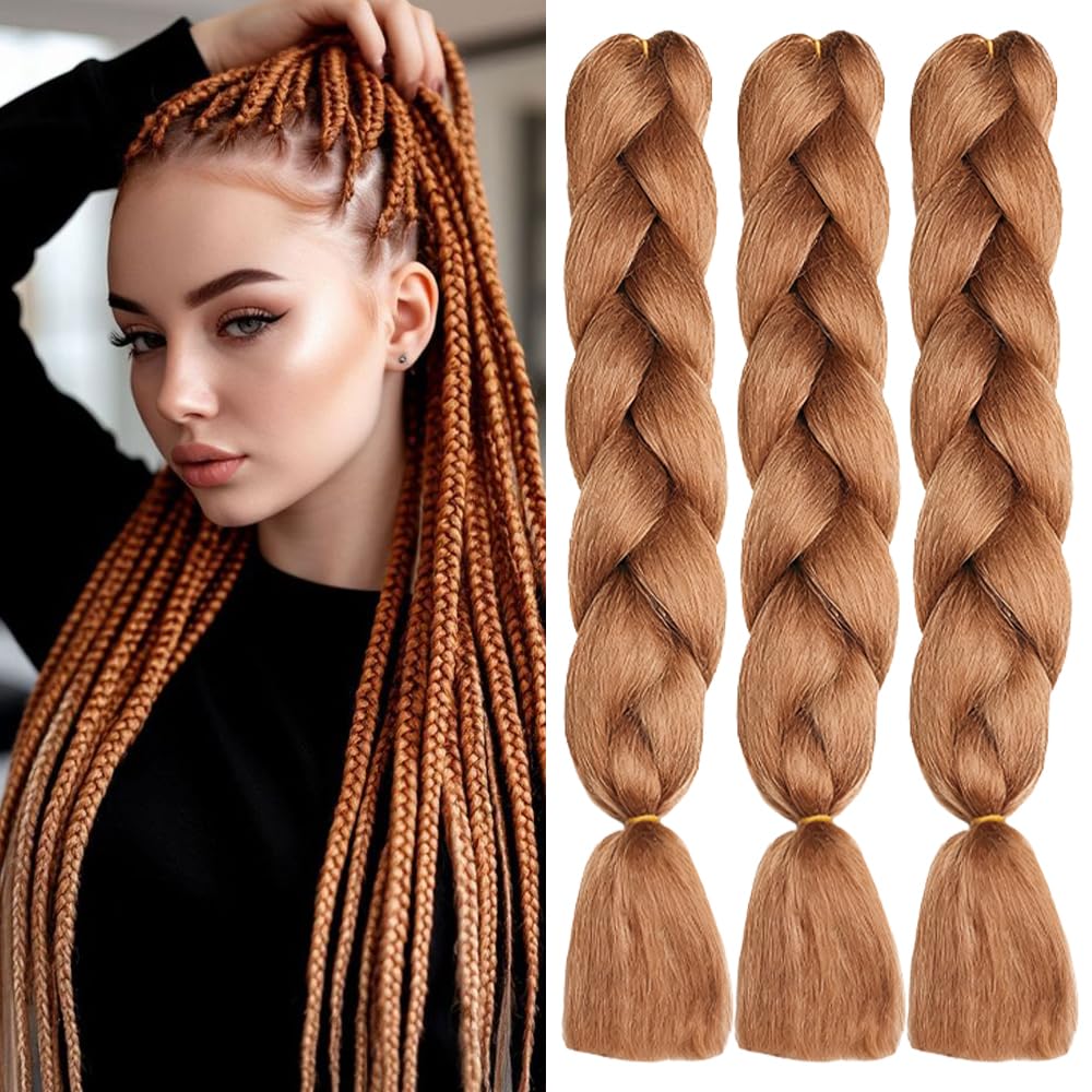 ShowJarlly Box Braid Hair Extensions, 24inch Ombre Jumbo Braid Hair, 3Packs Synthetic Jumbo Braiding Hair Extension Afro Hair Extensions for Braiding Crochet Twist Braids Hair Red Brown# — image 1