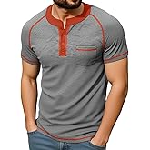 KUYIGO Mens Henley Short Sleeve T Shirt Casual Button Basic Tee Shirts Summer with Pocket