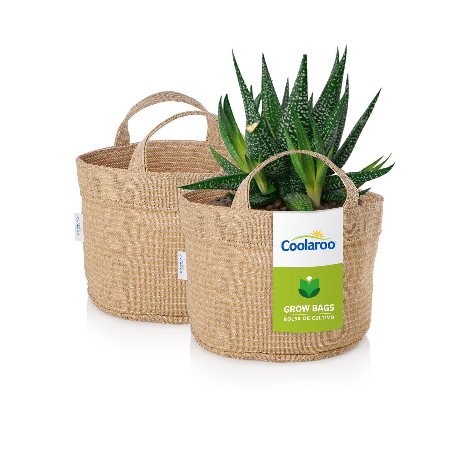 Coolaroo 2-Pack 2 Gallon Heavy Duty Plant/Vegetable/Herb/Fruit Breathable Fabric Grow Planter Pot Bags with Handles, Desert Sand