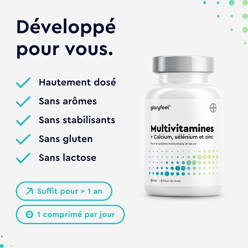 Multivitamines et Minéraux – Format Économique 450 Comprimés à Partager – Avec Zinc, Sélénium, Calcium, Biotine, Vitamines A, B1, B2, B3, B6, C et D3 – Immunité, Fatigue, Muscles, Os et Peau