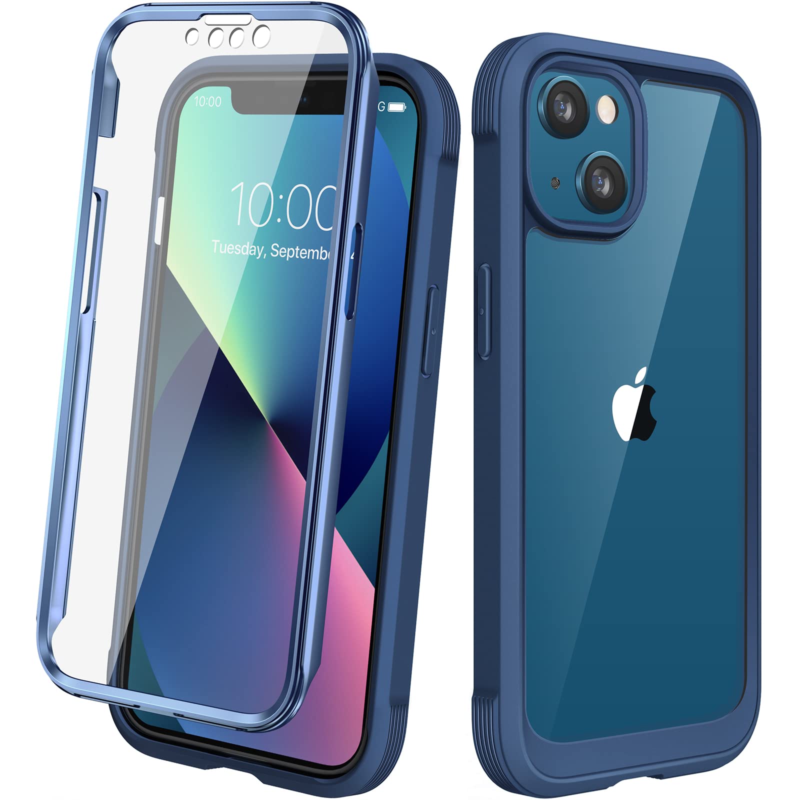 Photo 1 of Diaclara Designed for iPhone 13 Case, Full Body Rugged Case with Built-in Touch Sensitive Anti-Scratch Screen Protector, Soft TPU Bumper Case for iPhone 13 6.1" (Dark Blue and Clear)