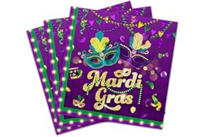 HAKOTI Mardi Gras Napkins - Mardi Gras Party Decorations 40PCS Disposable New Orleans Cocktail Napkins for Mardi Gras Birthday Masquerade Dancing Party Supplies
