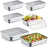 LemonRoad 6 Pack 1/4 1/2 Size 304 Stainless Steel Food Storage Containers with Lids 2.5 Inch Deep Hotel Pans Stackable Kitchen Restaurant Supplies Storage Food Chicken for Home, Hotel, Buffet