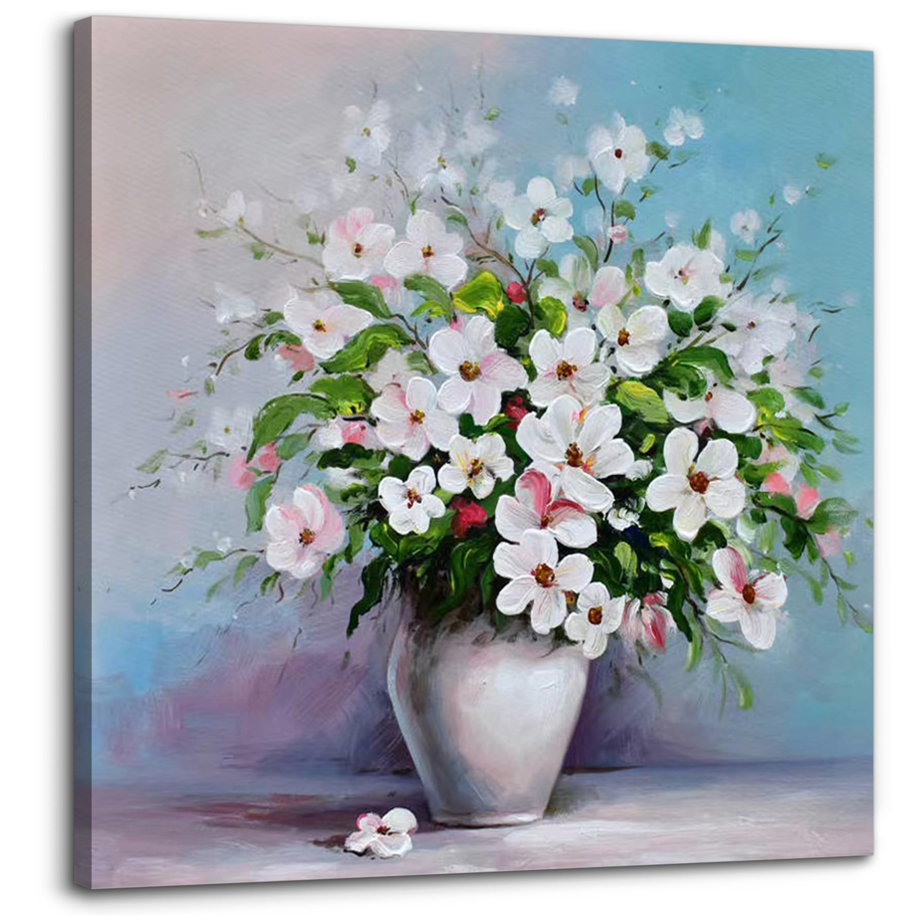 Photo 1 of (good/fair) Bathroom Wall Decor - Flower Picture Wall Artwork - White Floral Wall Art for Office Bedroom Wood Framed Canvas Wall Art Easy to Hang Size 20 inch x 20 inch