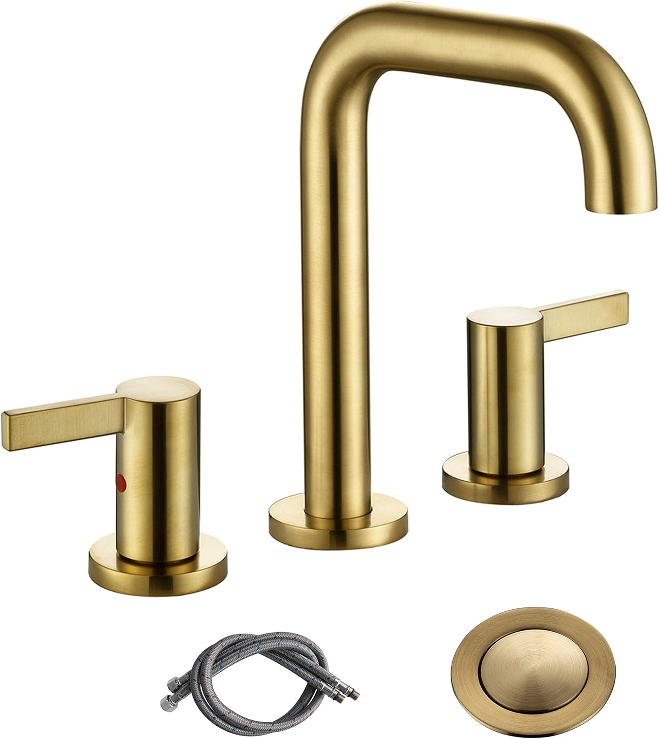 Rkf Solid Brass Two Handle Widespread Bathroom Sink Faucet With Metal Pop Up Drain With Overflow And Cupc Supply Hoses Cwf028 Bg Brushed Gold Amazon Com
