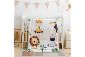 Cokouchyi Safari Animal Crib Bedding Set for Baby Boys Girls, 3-Piece Baby Crib Bedding Set, Standard Size Crib Set Including