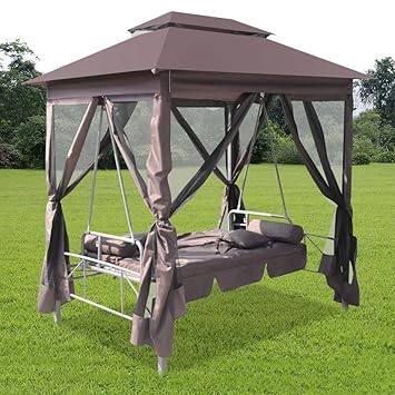 Festnight Hollywoodschaukel Gartenschaukel mit Bettfunktion Kaffeebraun