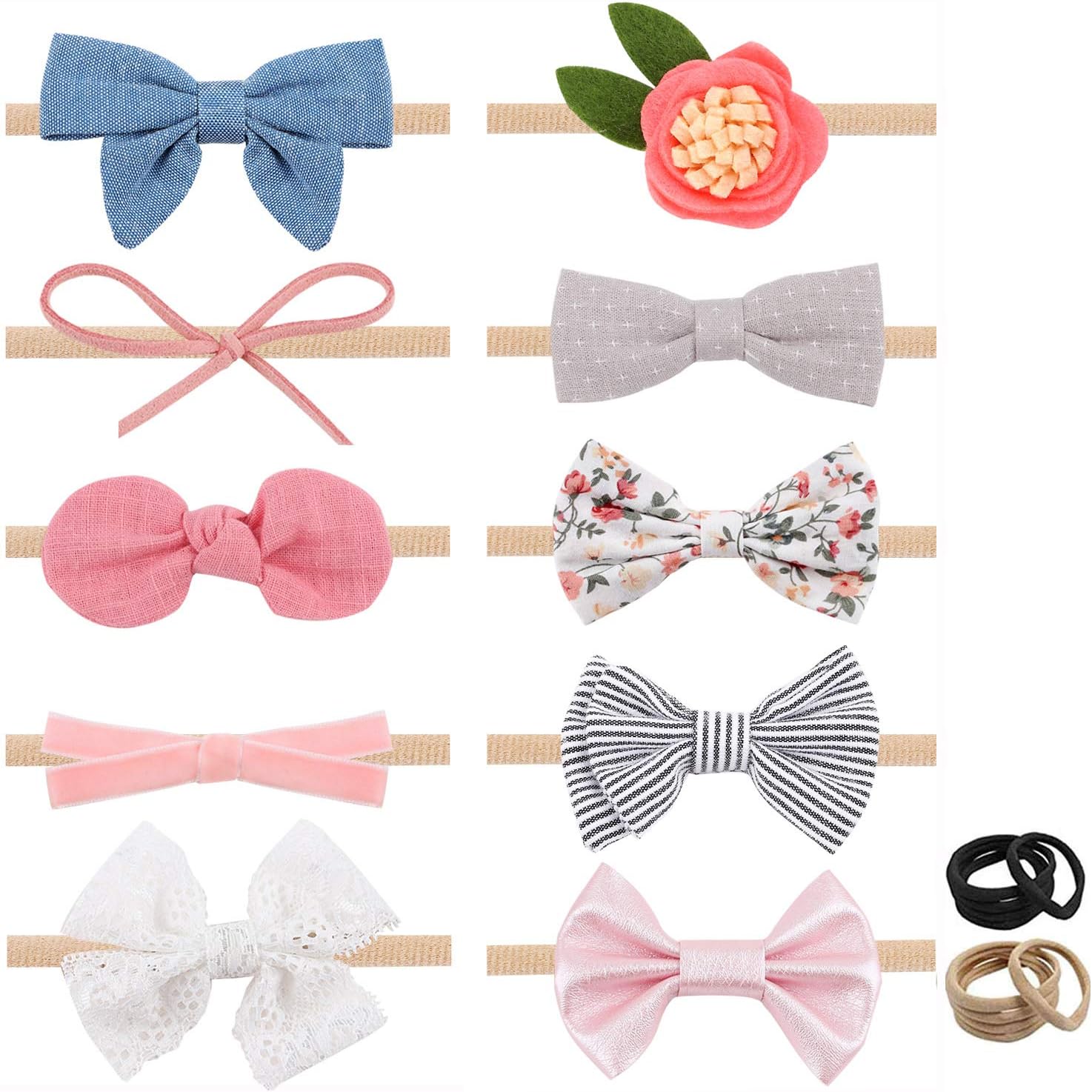 Baby Girl Headbands with Bows, Newborn Infant Toddler Nylon Hairbands Hair Accessories Gifts by TOKUFAGU