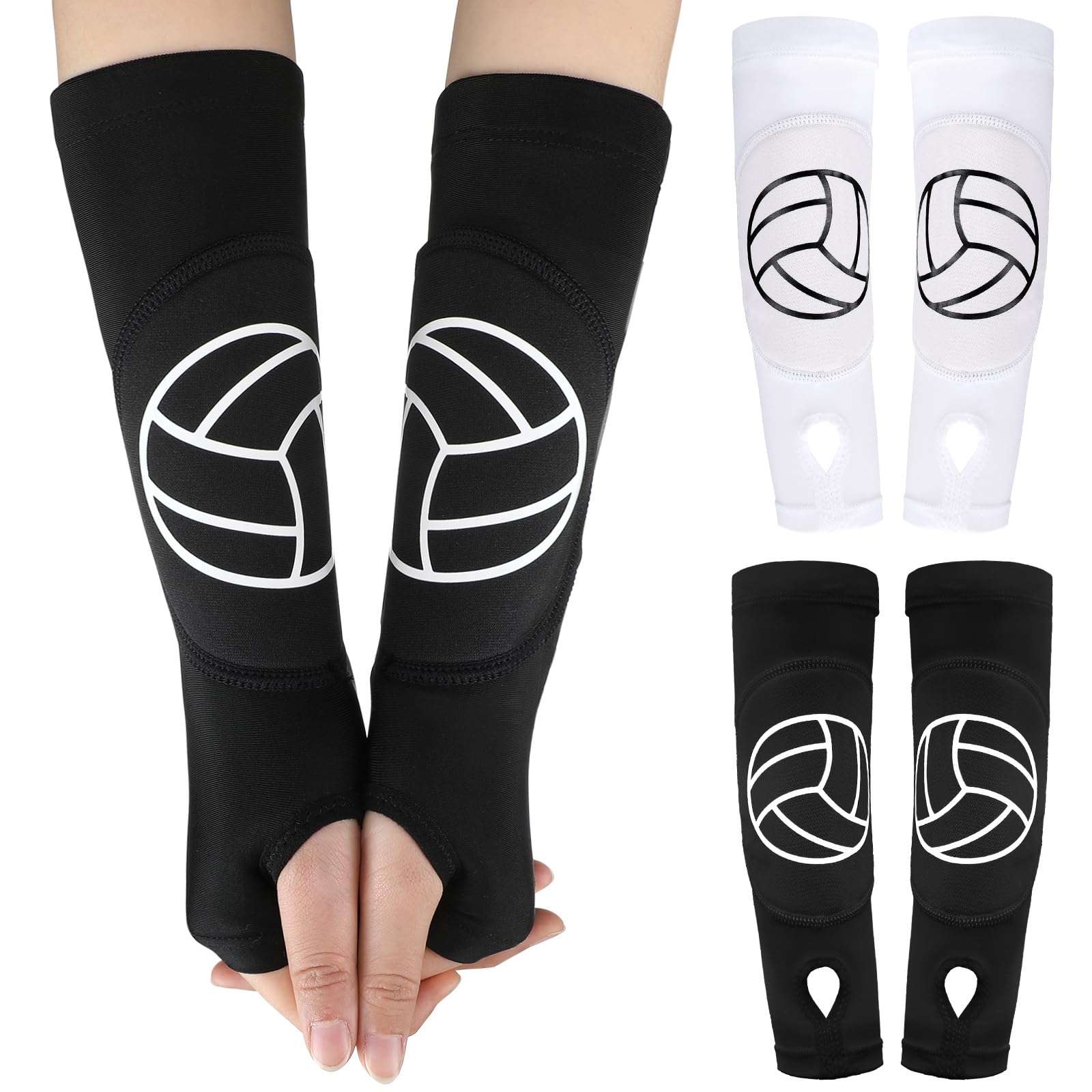 Photo 1 of Newcotte 2 Pairs Volleyball Arm Sleeves, Forearm Sleeves with Protection Pads and Thumb Hole Padded, 12 Inches (Black, White)