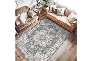 jinchan Area Rug 4x6 Vintage Washable Rug Floral Medallion Rug Non Slip Thin Retro Rug Classic Rug Soft Boho Rug Floor Cover Farmhouse Carpet for Living Room Bedroom Dining Room Kitchen Grey