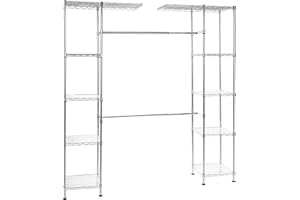 �鶹�� Basics Expandable Adjustable Metal Hanging Storage Organizer Rack Wardrobe with Shelves, 145-203cm x 36cm x 183cm (LxW
