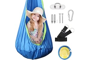 BATHONLY Kids Pod Swing Seat, Child Hanging Hammock Chair with Inflatable Pillow，Sensory Swing Chair with Hanging Hardware & Pocket for Outdoor Indoor, Berry Blue