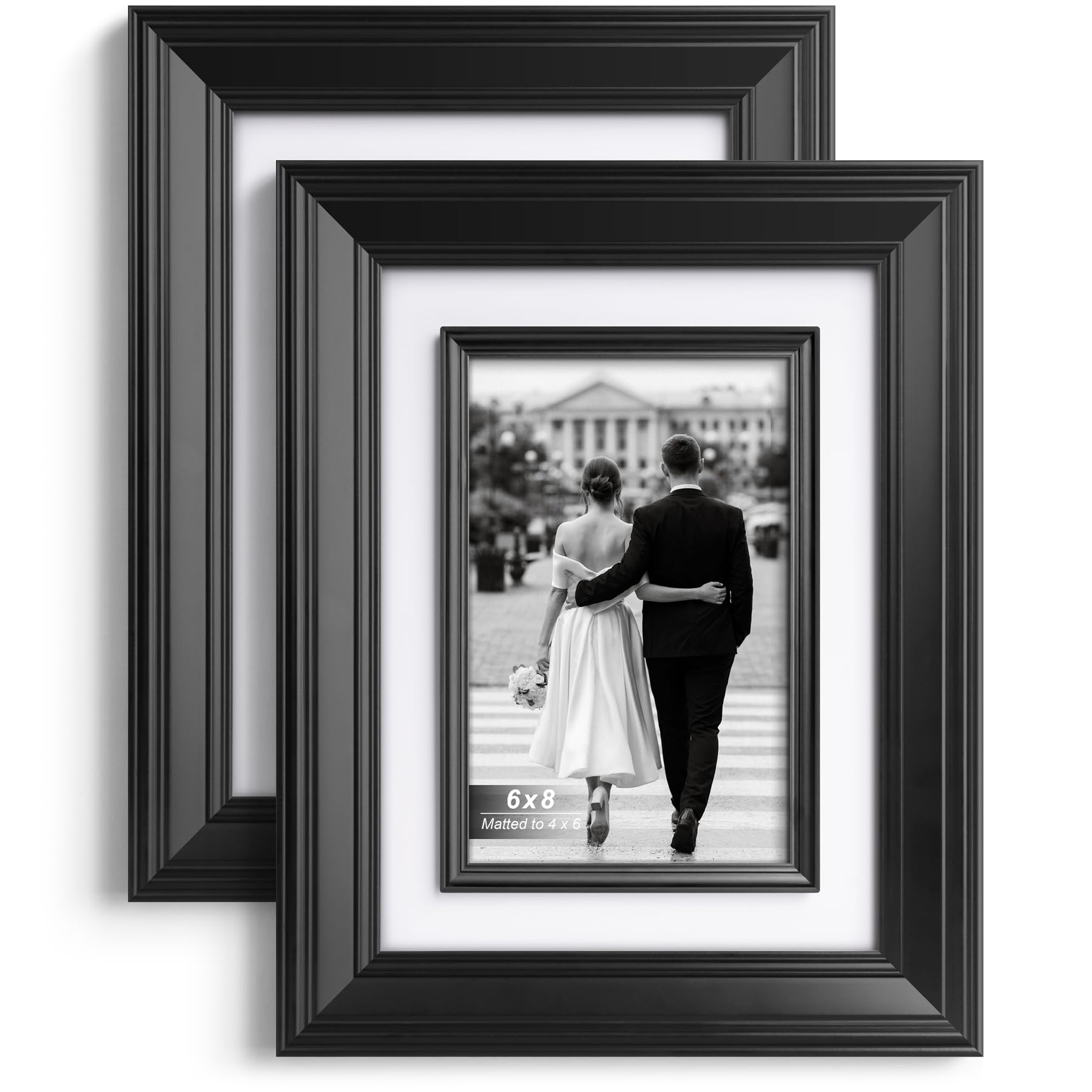 Photo 1 of Yaetm 6x8 Black Picture Frame with Decorative Inner Frame & Tempered Glass, Display 4x6 Photos with Mat - Portrait or Landscape - Tabletop & Wall Mount for Office & Home Décor (Black, 2 Pack)