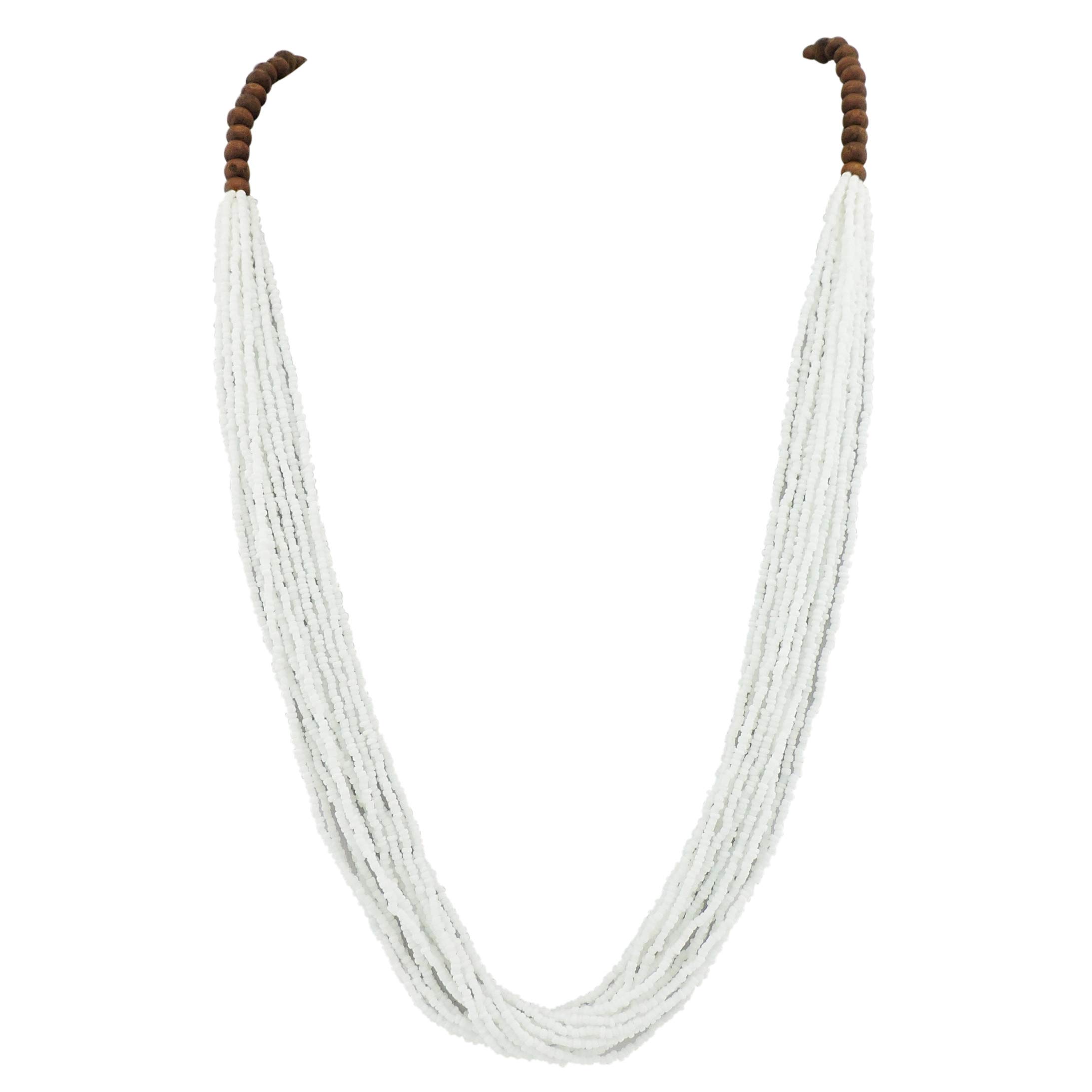 Bocar Long Multiple Row Handmade Beaded Statement Necklace with Gift Box (NK-10407-White)