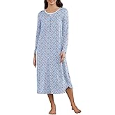Ekouaer Women's Long Sleeve Nightgown Long Sleepshirt Henley Nightgowns Full Length Sleep Dress with Pockets S-3XL