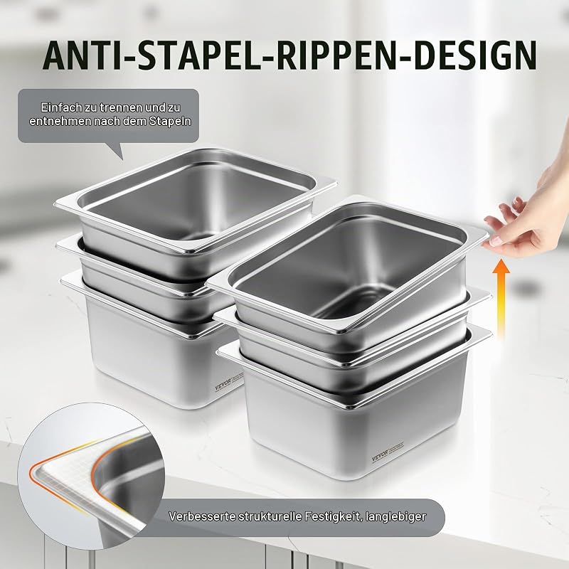 GN 1/2 Gastronormbehälter, Edelstahl Behälter 6 Stk. 325 x 266 x 148 mm Speisebehälter, kommerzieller Dampfpfanne Warmhaltebehälter, Hotelpfanne Tisch Food Pan Buffet