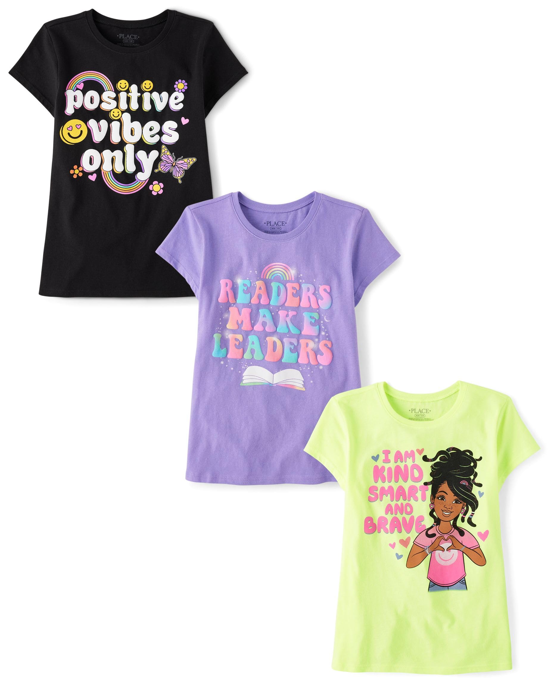 Photo 1 of ****ONE SHIRT *******The Children's Place,Girls,Kindness,Love,Equality Short Sleeve Graphic T-Shirts, Multipacks,Girl Love/Readers/Positive Vibes 3-Pack,Large