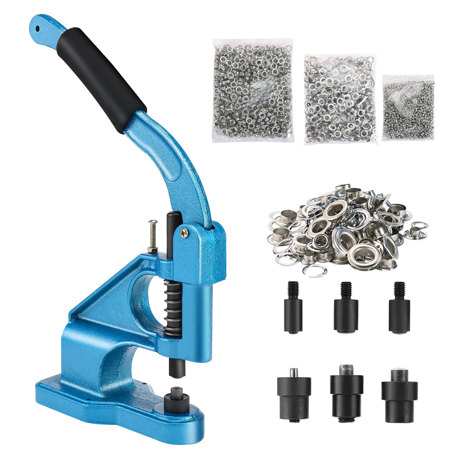 BOOMSTART Eyelet Punch Kit, Heavy Duty Eyelet Machine Hand Press Grommet Machine Set, 6/10/12mm Eyelets Press Machine with 1500 pcs Silver Eyelets for Tarpaulins Curtain Banner Fabric Shoe Bag