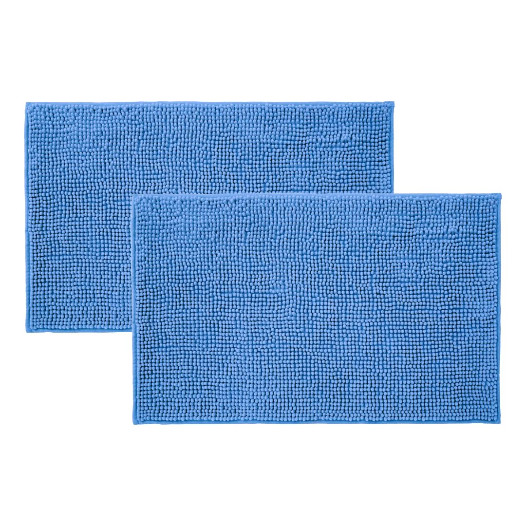 Allure Pack of 2 Bobble Chenille Bath Mat Non Slip 50 x 80cm - Soft, Absorbent, Easy Care (Lupin Blue)