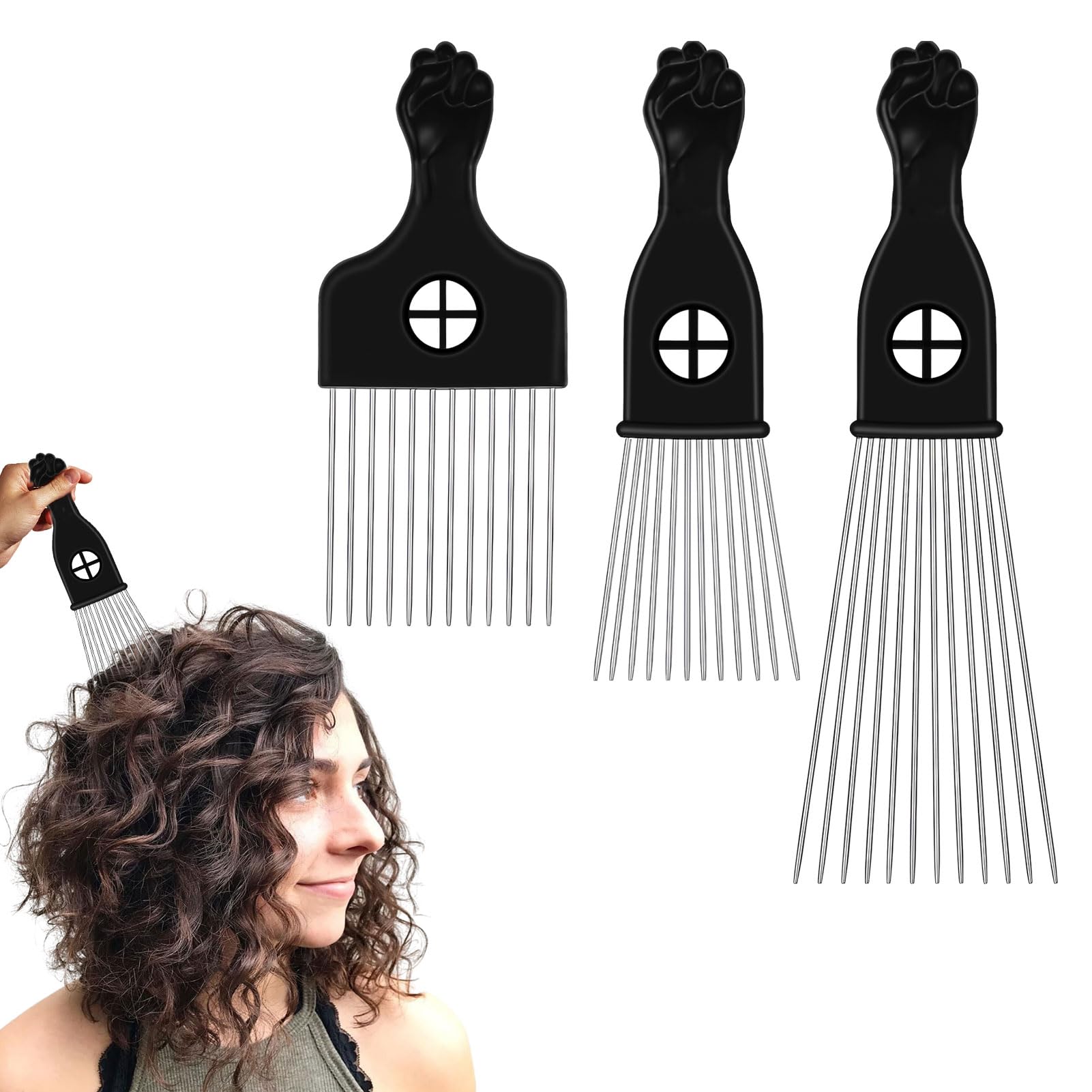 3 Pcs Afro Comb Metal Comb Metal Afro Combs for Curly Hair Mens Hair Combs for Wavy Curly Hair Knotted Hair Thick Hair Hairstyles