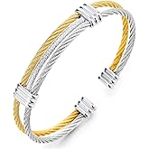 COOLSTEELANDBEYOND Men Women Stainless Steel Twisted Cable Adjustable Cuff Bangle Bracelet Gold Silver Two-tone