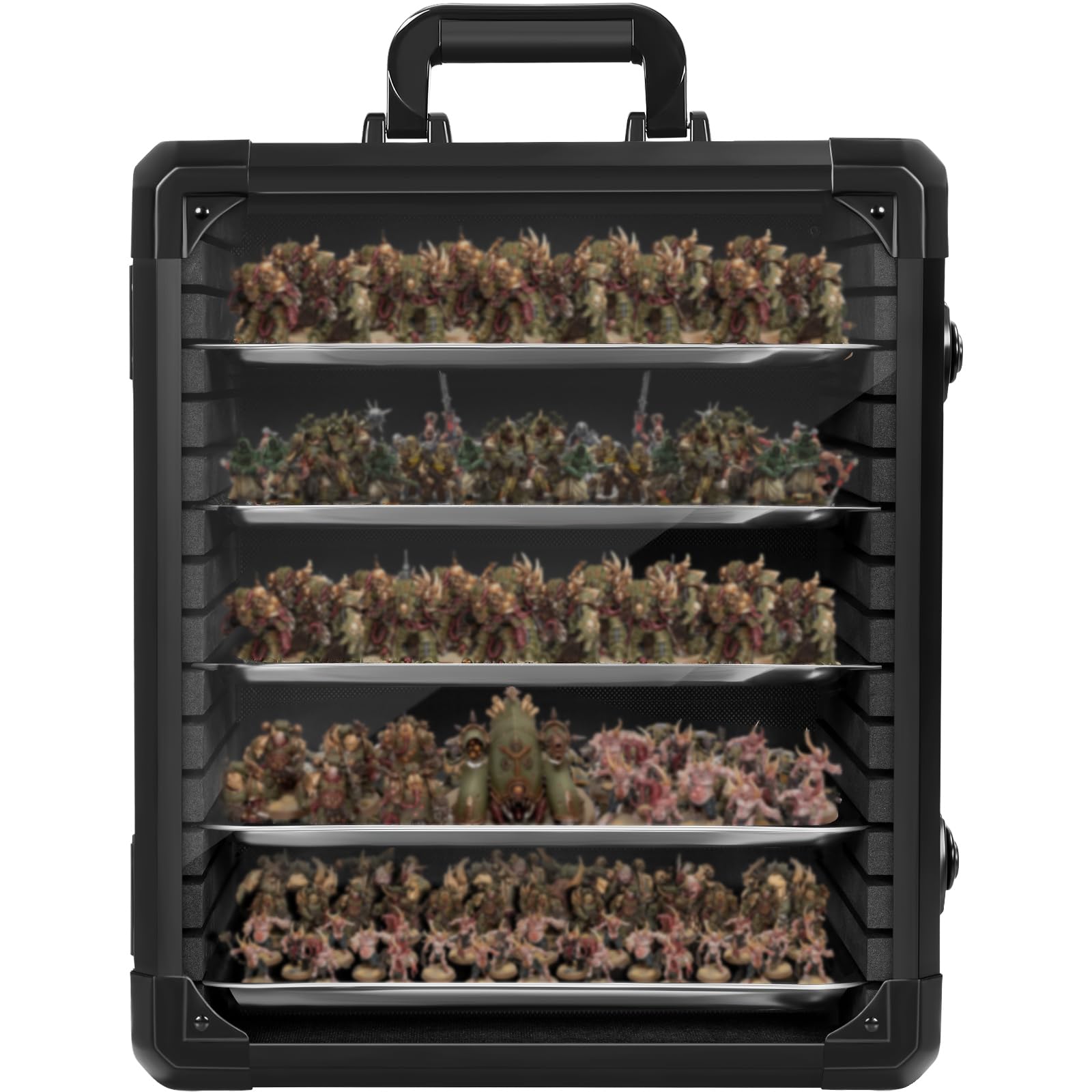 FREEAMG Miniatures Carry Case with Lock, Miniature Storage Case with 5 Metal Trays & Aluminum Alloy Frame, Portable Miniatures Transport Case for Tabletop Gaming Miniatures, RPG Models (Medium)