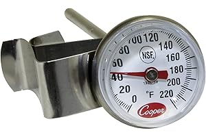 Cooper-Atkins 1236-70-1 Bi-Metals Espresso Milk Frothing Thermometer with Clip, 1" Dial and 5" Shaft Length