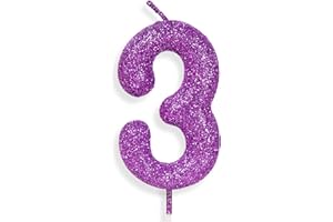 ZI LAN 3rd Glitter Birthday Candles, Purple Pink Birthday Number Candle for Cake Topper Decorations for Girls Birthday Party Wedding Anniversary Celebration Supplies