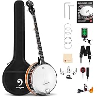 Vangoa Banjo 5 String, Full Size Banjo Beginner Kit, Remo Head Mahogany Resonator Banjo Closed Back with Padded Bag for Adult