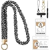 Prudiut Scrunchie Lanyard for Id Badges, Retractable Teacher Lanyards Stretchy Scrunchie Lanyard with Id Holder for Women