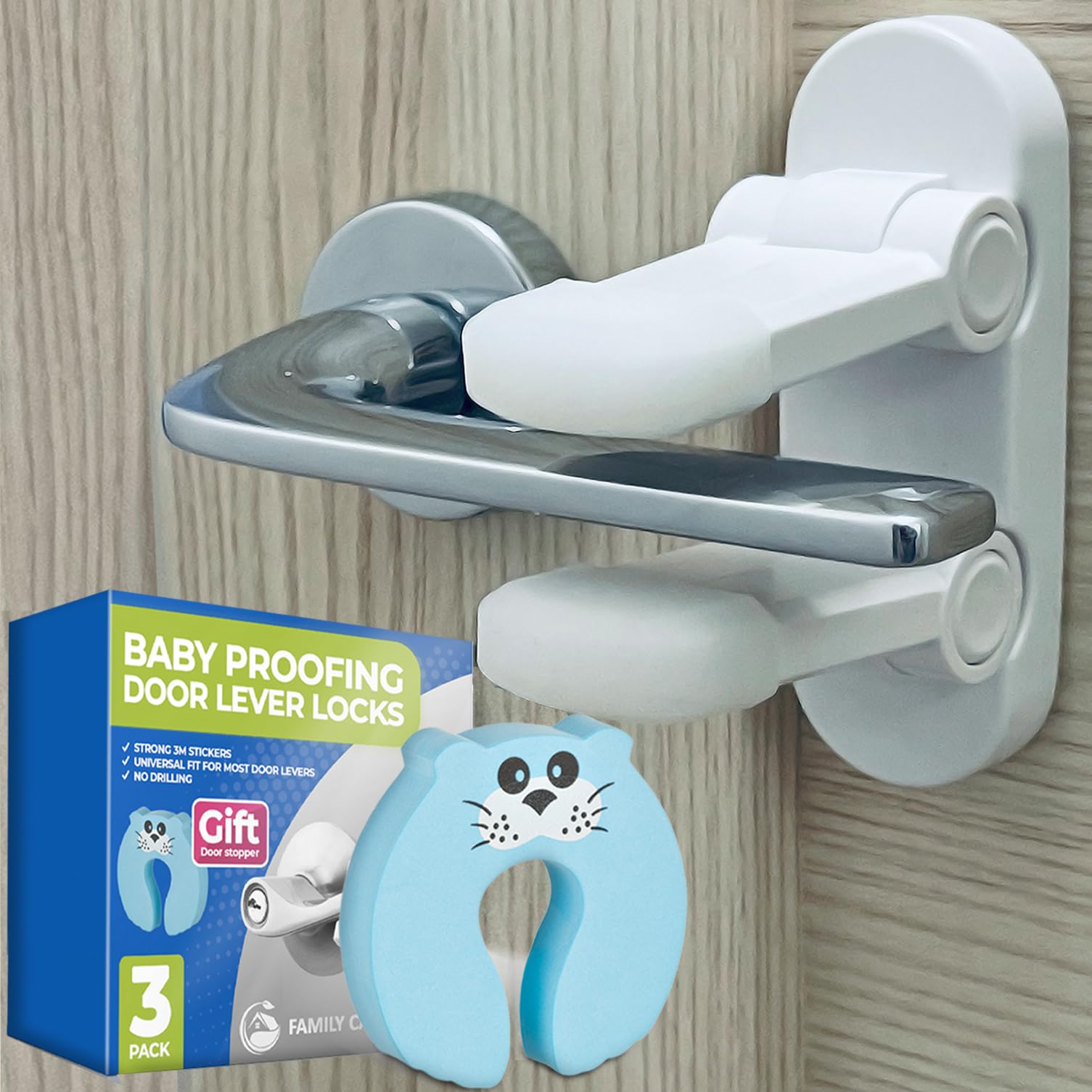 Photo 1 of Child Safety Locks for Doors 3 Pack + Gift - Child Locks for Door Handles - Door Handle Child Proof Door Lock - Baby Proof Door Handle Lever - Lever Door Handle Child Locks - Door Knob Child Poof