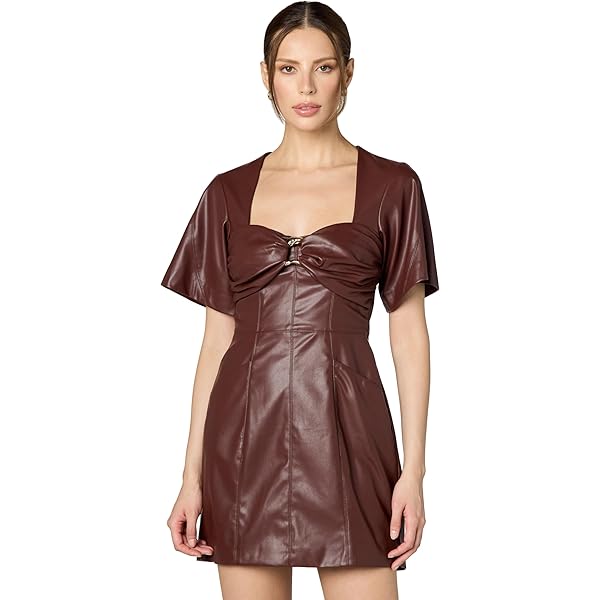 Saylor Women's Damian Faux Leather Mini Dress, Chocolate, M at Amazon  Women's Clothing store