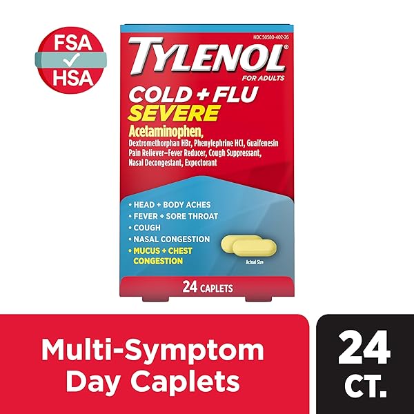 TYLENOL COLD + FLU SEVERE MEDICINE CAPLETS FOR FEVER, PAIN, COUGH & CONGESTION, 24 CT.