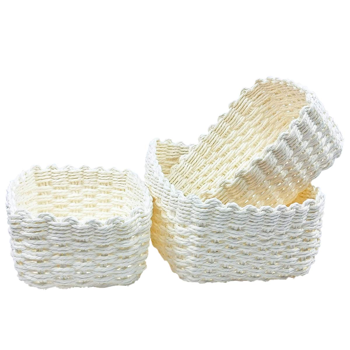 Mua 収納ボックス 手編み バスケット 3個セット 収納ケース フルホワイト かご 紙製 小物入れ おもちゃ箱 雑物収納 収納バスケット おしゃれ 編みカゴ 多用途 サイズ S M L 子供部屋書斎リビングルームオフィスコーヒーテーブル用 Tren Amazon Nhật Chinh Hang 21