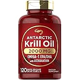 Carlyle Antarctic Krill Oil 2000 mg 120 Softgels | Omega-3 EPA, DHA, with Astaxanthin Supplement Sourced from Red Krill | Maximum Strength | Laboratory Tested