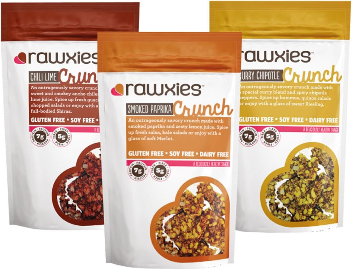 Rawxies Crunch Snack Mix or Salad Topper Variety Party Pack with Healthy Organic Spices, Gluten Free, 6 bags, 2 of each flavor