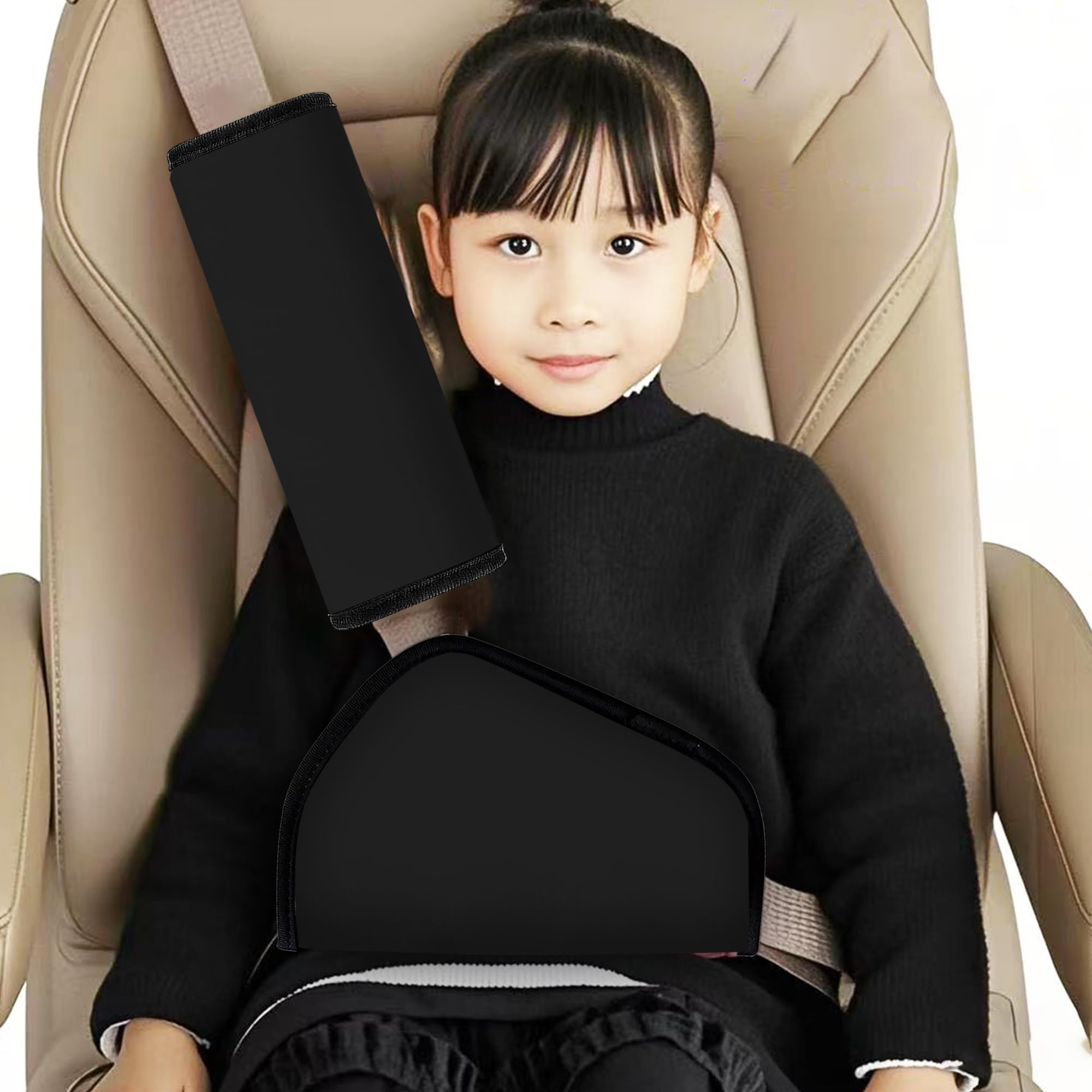 Kid's Shoulder & Belly Cushion Protective Padding - Soft Breathable Hypoallergenic Straps Cushion Cover for Booster Seat, Strollers, and High Chairs, Black