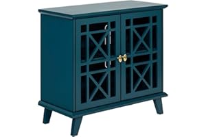 Walker Edison Wood Kitchen Accent Buffet Sideboard Entryway Serving Storage Cabinet with Doors Entryway Kitchen-Dining Room Console Living Room, 32 Inch, Blue