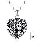 TOUPOP Hummingbird Urn Necklace for Ashes 925 Sterling Silver Heart Cremation Jewelry Keepsake Pendant with Funnel Filler Memorial Christmas Gifts for Women Mom Wife