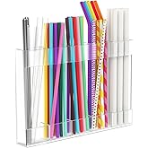 9.5'' Large Acrylic Straw Holder for Cabinet Door Reusable Tumbler Straws Organizer Storage Dispenser Space-Saving Straw Storage with Ultra Sticky Adhesive Stickers Cabinet Straws Holder