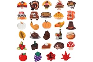 mortd Fall Shoe Decor Charms, 30PCS Thanksgiving Autumn Turkey Pumpkin ​Shoe Charms for Shoe Wristband Clog Sandals Decor, PVC Shoe Charm Accessories for Thanksgiving Party Favor Birthday Fall Gifts