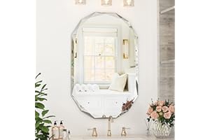 Suidia Bathroom Mirror, 24" x 36" Oval Wall Mirror, Frameless Bathroom Mirror with Diamond Edge, Frameless Mirror for Bedroom, Living Room, Entryway, Hallway, Horizontal/Vertical