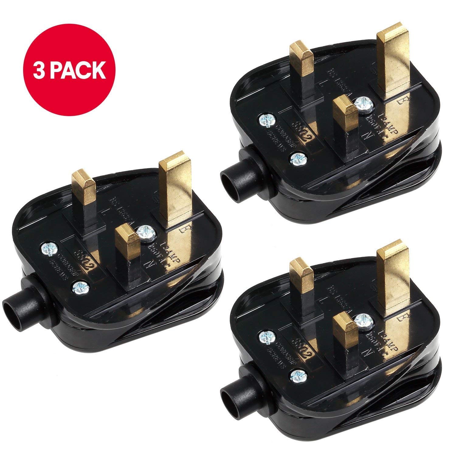 UK 3 Pin Plug 13A Fused Mains Plugs for Security Lights Floodlights