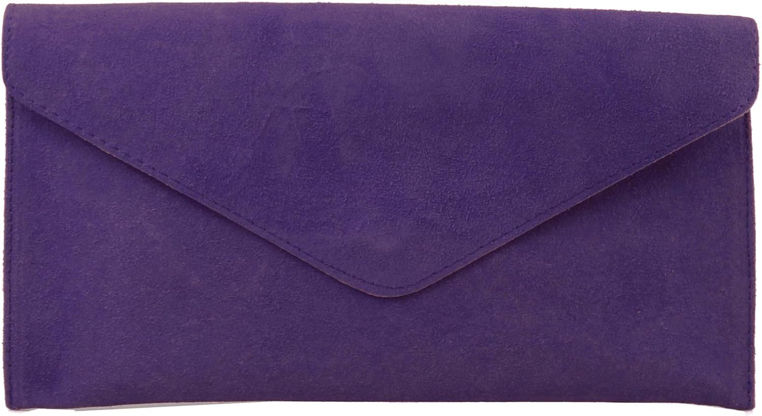 purple suede clutch bag