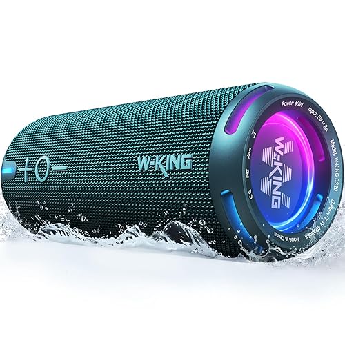 W-KING Portable Bluetooth Speakers Loud, IPX7 Waterproof Outdoor Speakers  Wireless, APP Customized EQ, Dual Voice Coil/Deep Bass, 360° Sound with