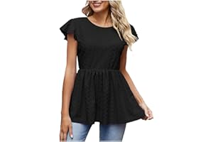 Eyelet Peplum Tops for Women Summer Crew Neck Tunic Ruffle Sleeve T Shirts Loose Fit Casual Cute Babydoll Blouses